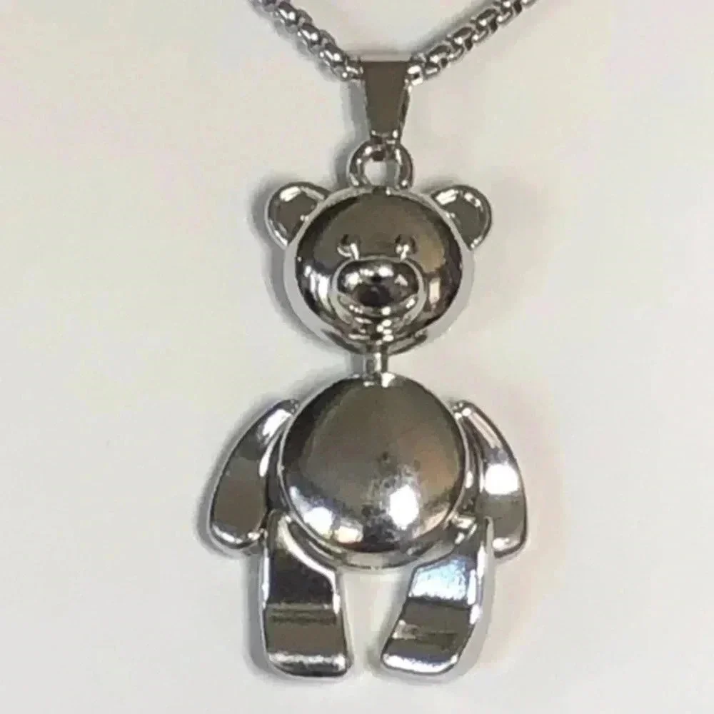 Teddy Bear Trendy Cute Stainless Steel Silver Necklace Stuffed Animal New NWT